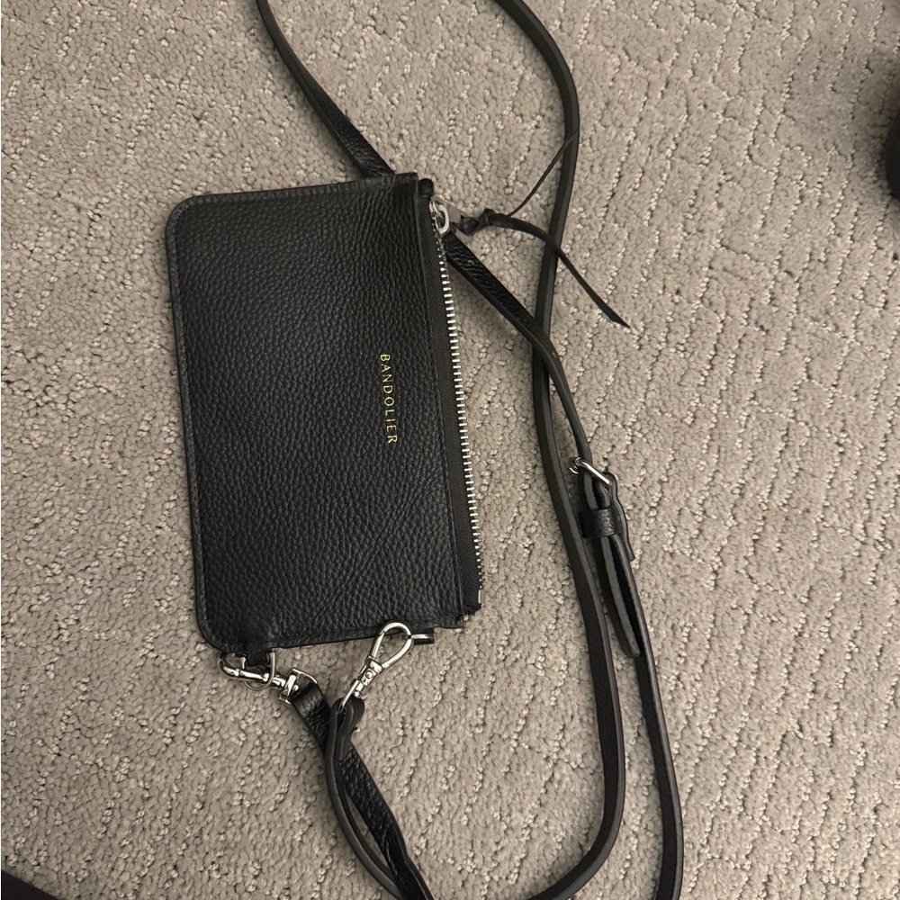Bandolier Black Leather Crossbody Mini Purse
